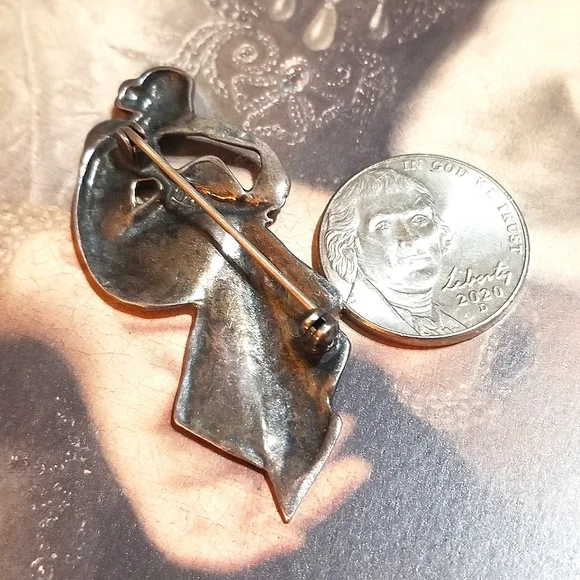 VTG Art Nouveau Sand Cast Sterling Silver Lady Brooch - Picture 4 of 7